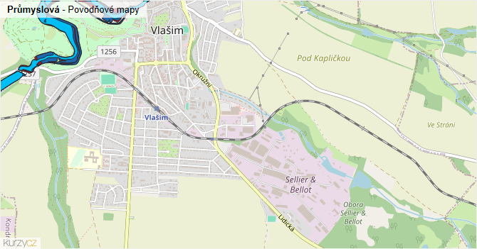 Průmyslová - záplavové mapy stoleté vody