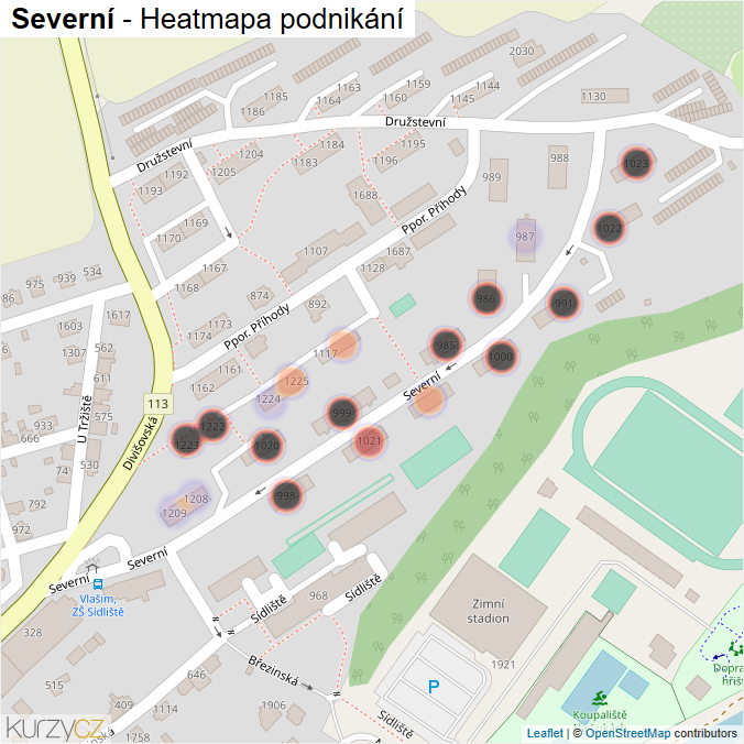 Mapa Severní - Firmy v ulici.