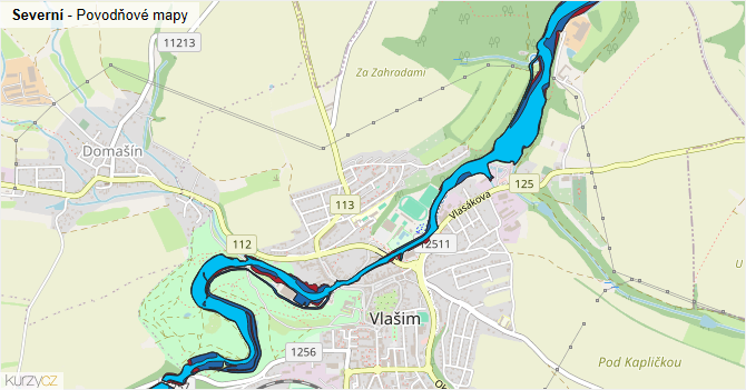 Severní - záplavové mapy stoleté vody