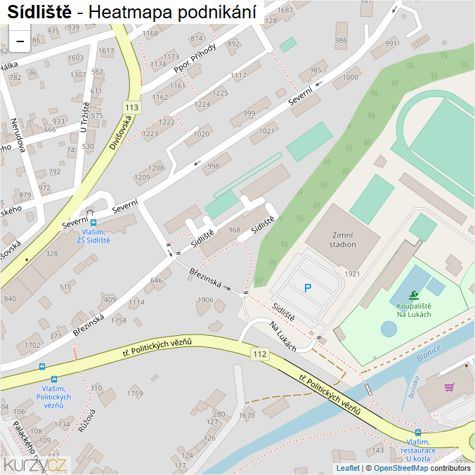 Mapa Sídliště - Firmy v ulici.
