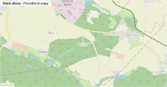 Stará obora - záplavové mapy stoleté vody