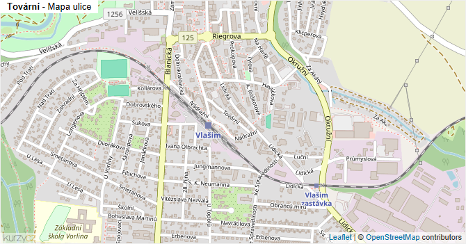 Tovární - mapa ulice