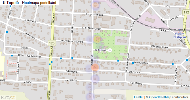 U Topolů - mapa podnikání