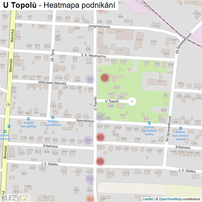 Mapa U Topolů - Firmy v ulici.