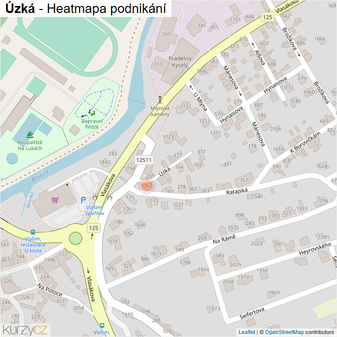 Mapa Úzká - Firmy v ulici.