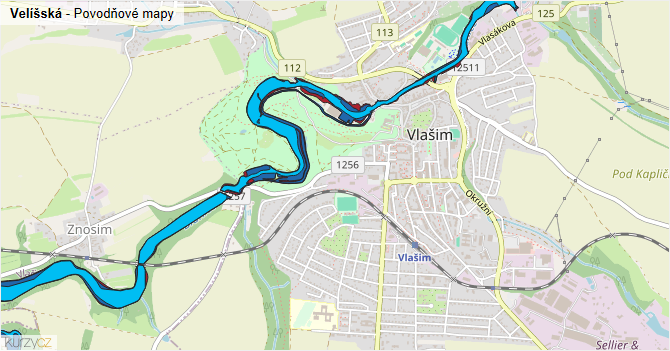 Velíšská - záplavové mapy stoleté vody