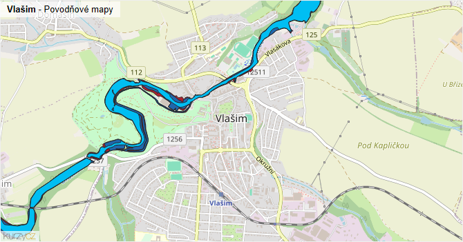 Vlašim - záplavové mapy stoleté vody