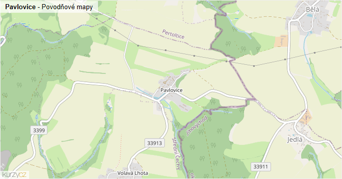 Pavlovice - záplavové mapy stoleté vody