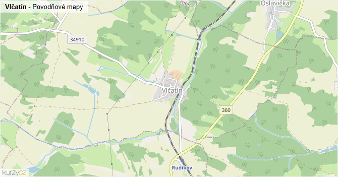 Vlčatín - záplavové mapy stoleté vody