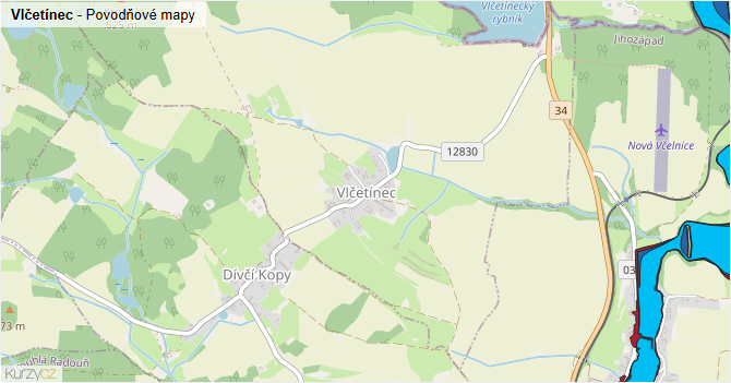 Vlčetínec - záplavové mapy stoleté vody