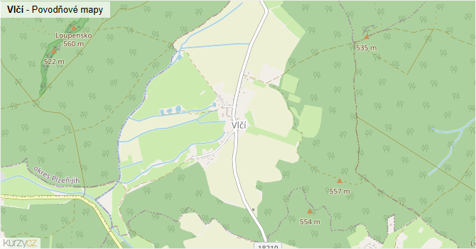Vlčí - záplavové mapy stoleté vody