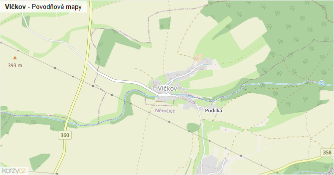Vlčkov - záplavové mapy stoleté vody