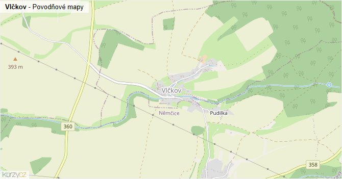 Vlčkov - záplavové mapy stoleté vody
