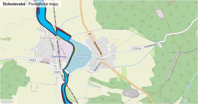 Boleslavská - záplavové mapy stoleté vody