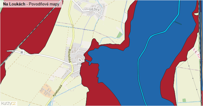 Na Loukách - záplavové mapy stoleté vody
