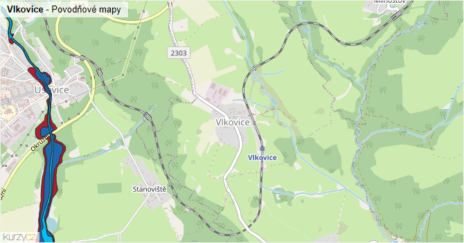 Vlkovice - záplavové mapy stoleté vody