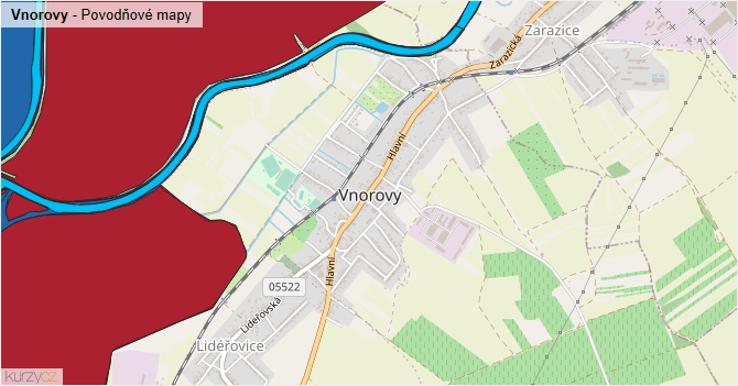 Vnorovy - záplavové mapy stoleté vody