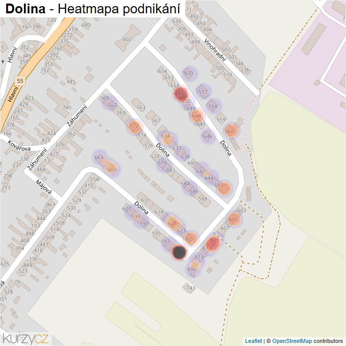 Mapa Dolina - Firmy v ulici.