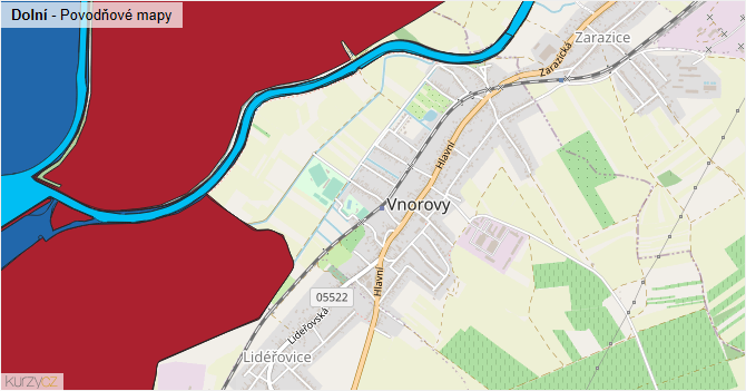 Dolní - záplavové mapy stoleté vody