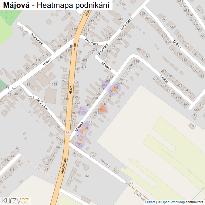 Mapa Májová - Firmy v ulici.