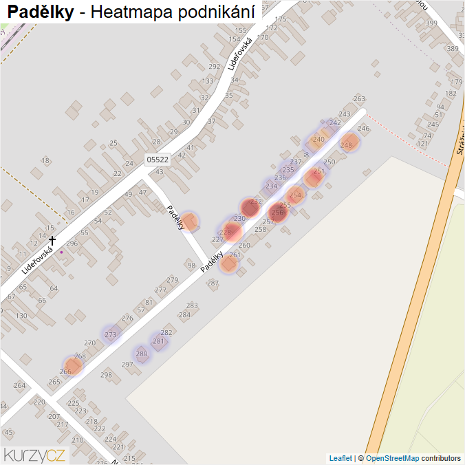 Mapa Padělky - Firmy v ulici.