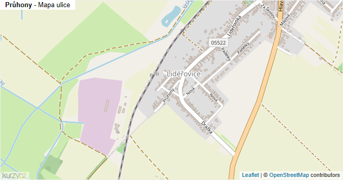Průhony - mapa ulice