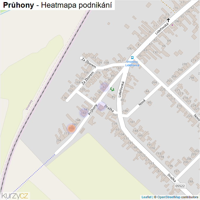 Mapa Průhony - Firmy v ulici.