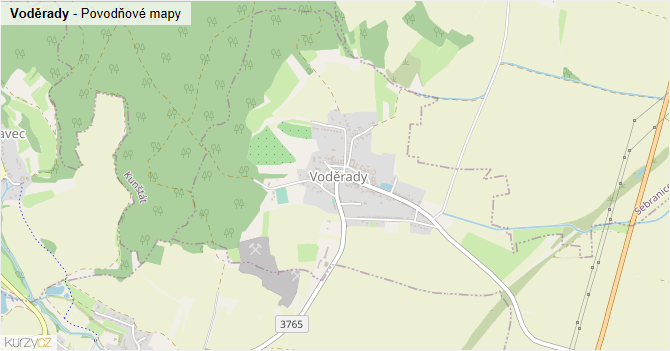 Voděrady - záplavové mapy stoleté vody