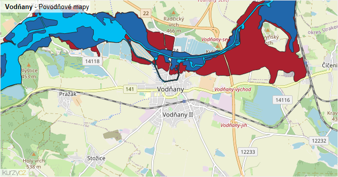 Vodňany - záplavové mapy stoleté vody