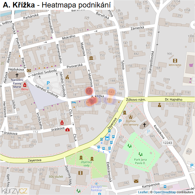 Mapa A. Křížka - Firmy v ulici.