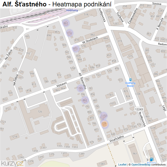 Mapa Alf. Šťastného - Firmy v ulici.