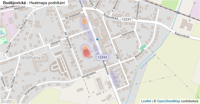 Budějovická - mapa podnikání