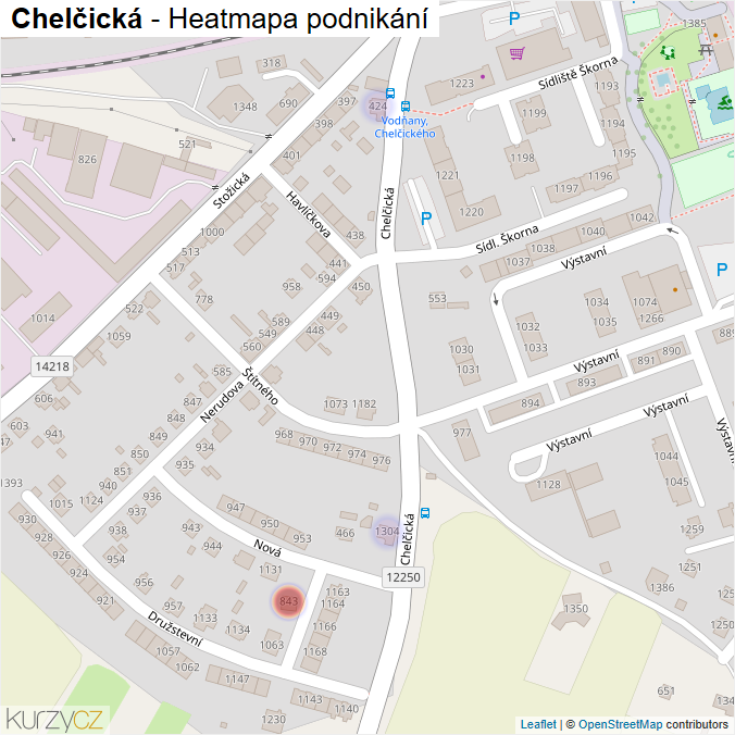 Mapa Chelčická - Firmy v ulici.