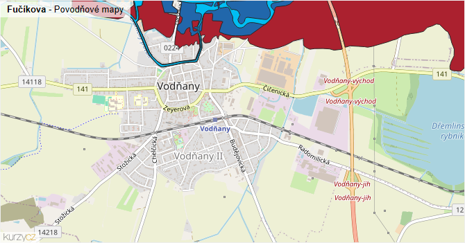 Fučíkova - záplavové mapy stoleté vody