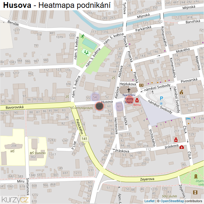 Mapa Husova - Firmy v ulici.