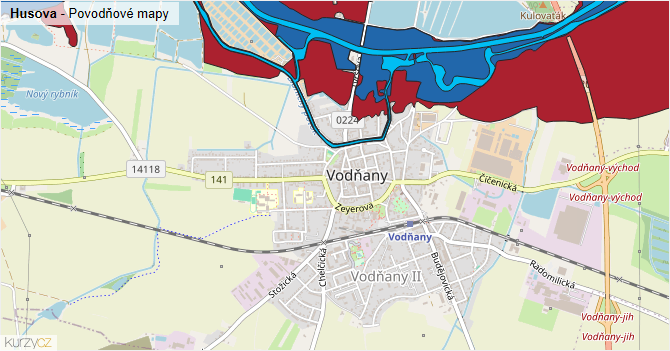 Husova - záplavové mapy stoleté vody