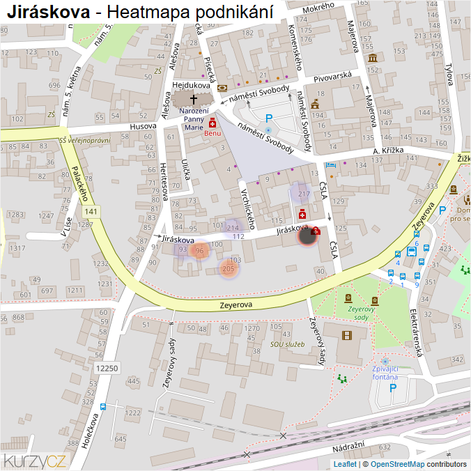 Mapa Jiráskova - Firmy v ulici.