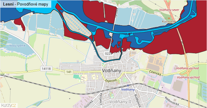 Lesní - záplavové mapy stoleté vody