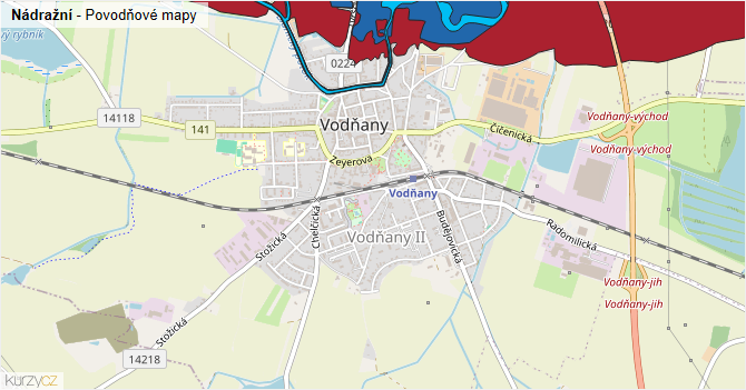Nádražní - záplavové mapy stoleté vody