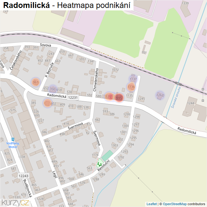 Mapa Radomilická - Firmy v ulici.