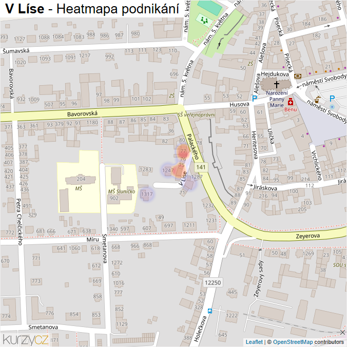 Mapa V Líse - Firmy v ulici.