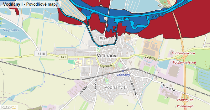 Vodňany I - záplavové mapy stoleté vody