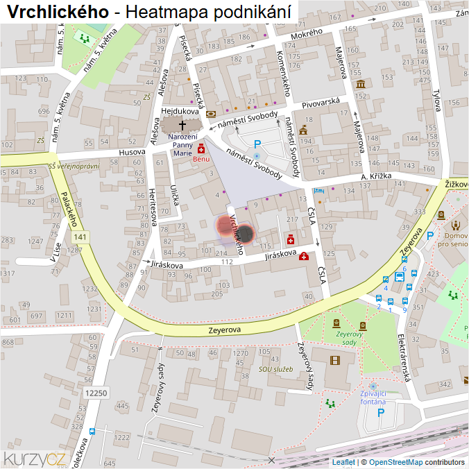 Mapa Vrchlického - Firmy v ulici.