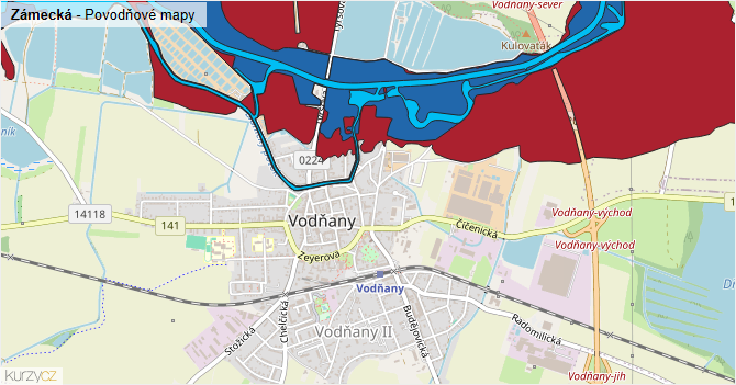 Zámecká - záplavové mapy stoleté vody