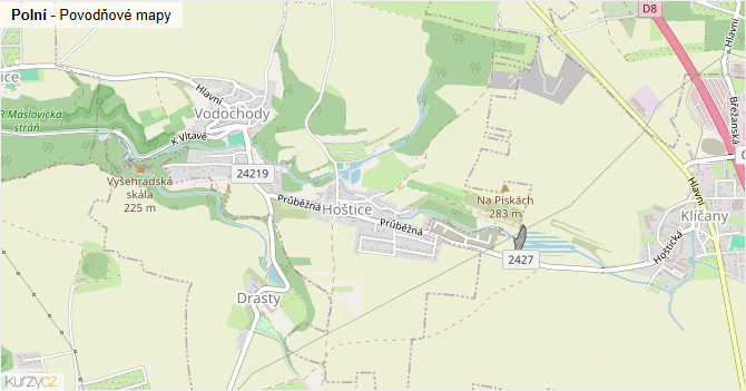 Polní - záplavové mapy stoleté vody