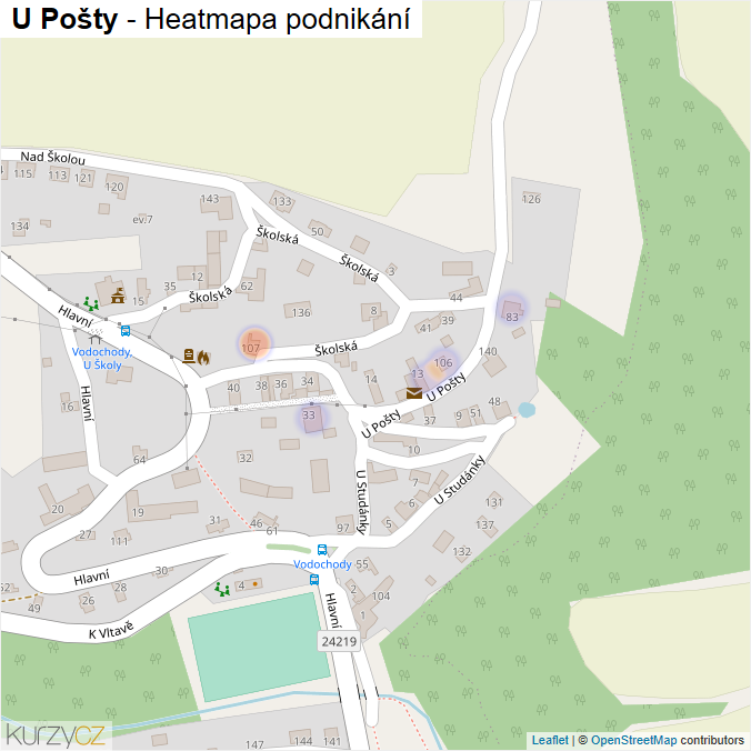 Mapa U Pošty - Firmy v ulici.
