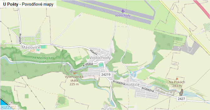 U Pošty - záplavové mapy stoleté vody