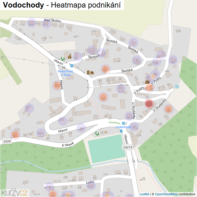 Mapa Vodochody - Firmy v části obce.