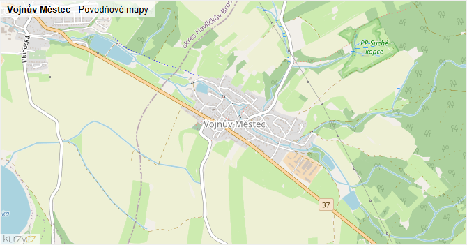Vojnův Městec - záplavové mapy stoleté vody