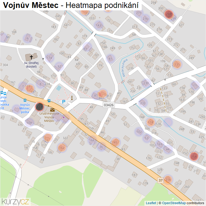 Mapa Vojnův Městec - Firmy v části obce.